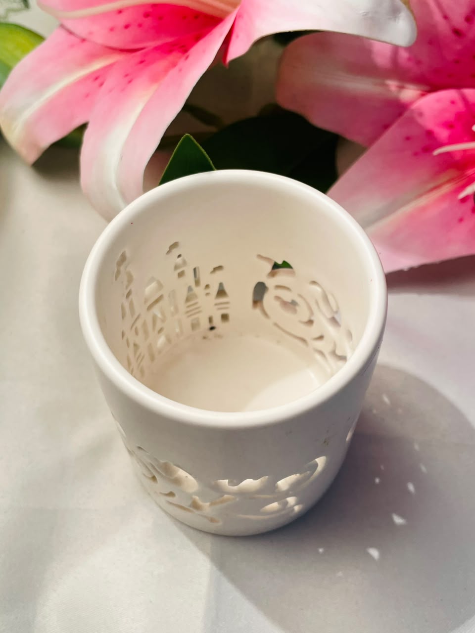 Disney Parks White Cutout Candle Holder Approx. 8 cm