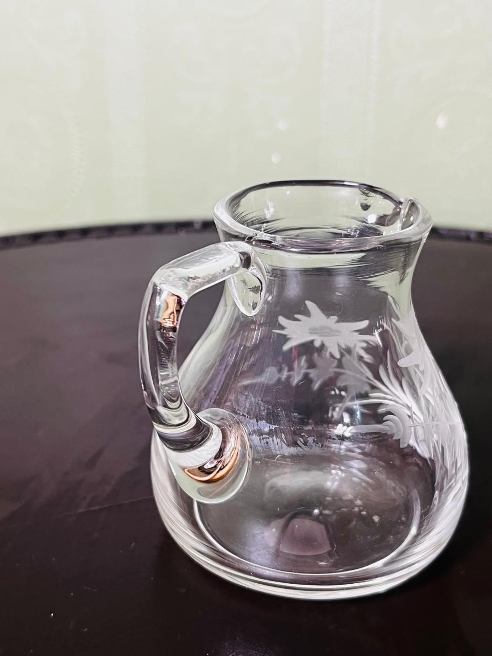 Vintage Etched Crystal Floral Water Jug 9cm