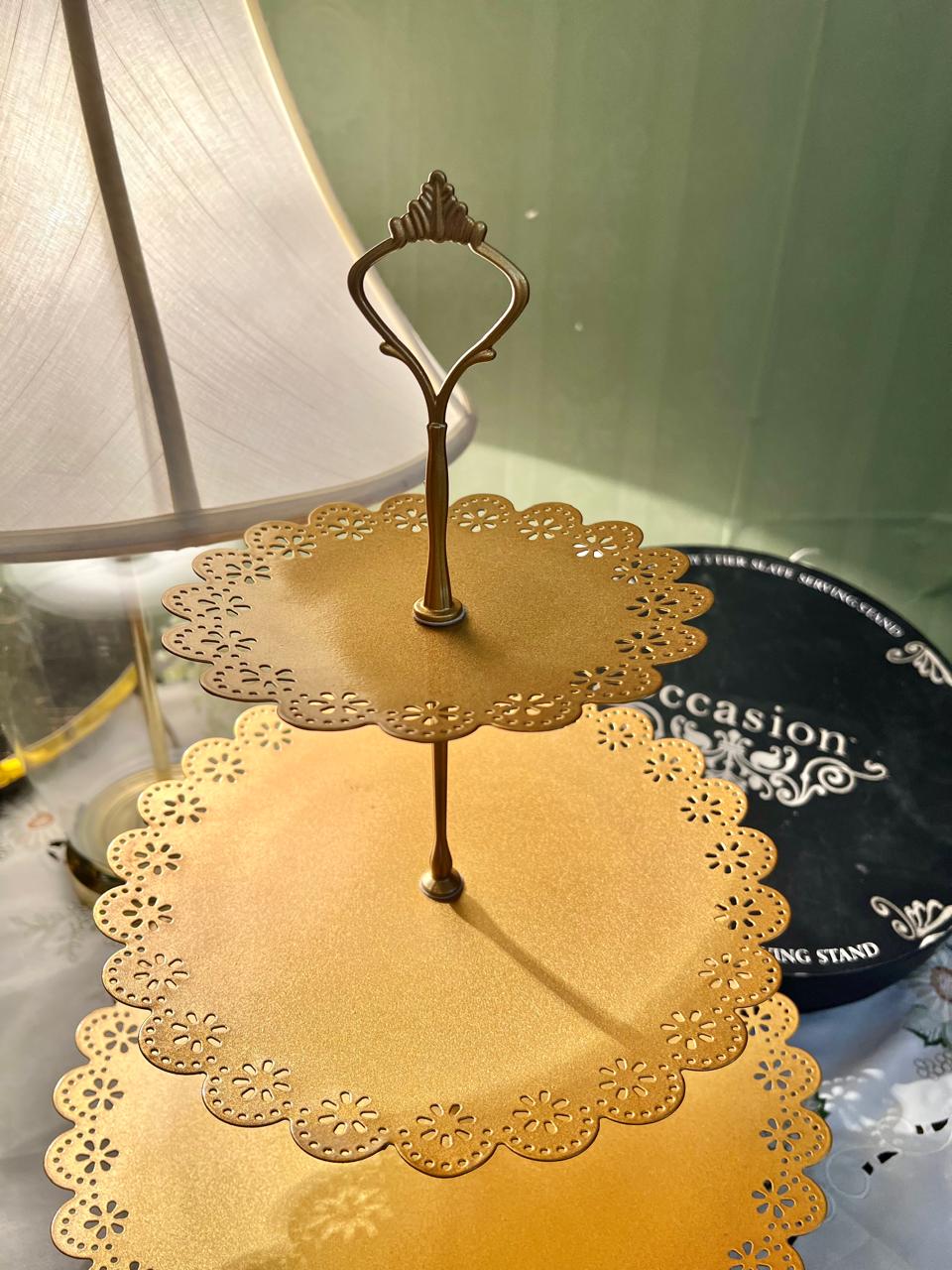 3-Tier Gold Floral Cutwork Serving Stand