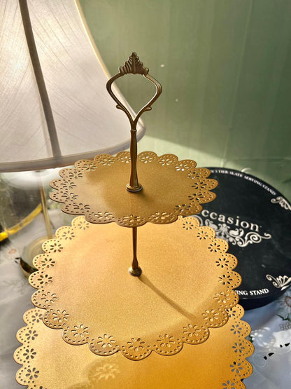 3-Tier Gold Floral Cutwork Serving Stand