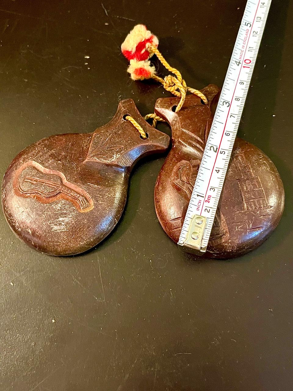 Vintage Hand-Carved Wooden Castanets Pair