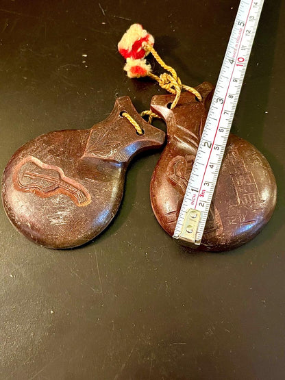 Vintage Hand-Carved Wooden Castanets Pair