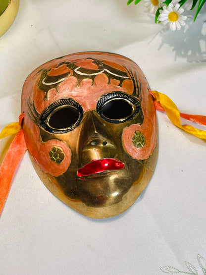 Brass -Tone Decorative Face Mask with Floral Details – 15 cm