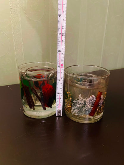 Set of 2 Decorative Botanical Gel Candles 4" Glass Holders