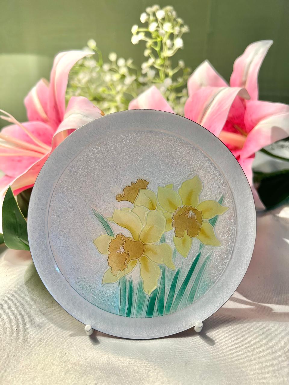 Ando Cloisonné Yellow Daffodil Decorative Plate – 5 Inches