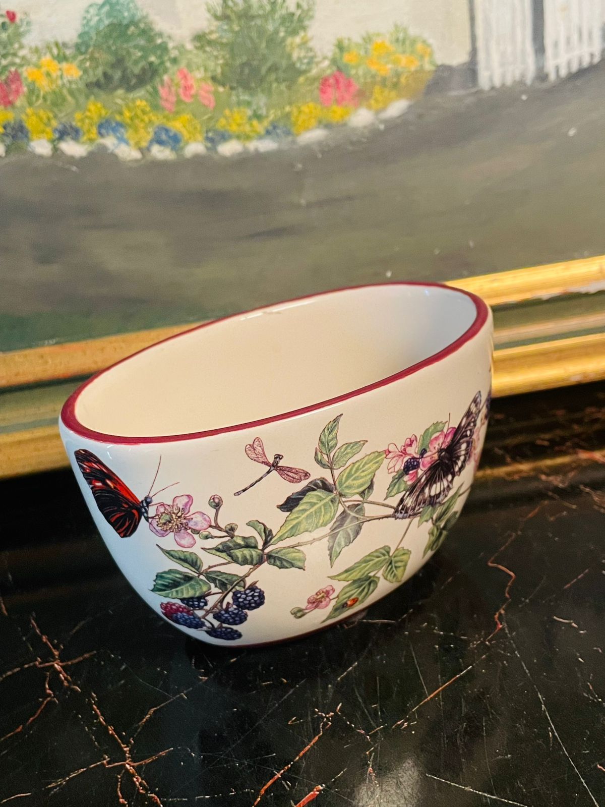 “Butterfly & Blackberry” Floral Ceramic Bowl ( 7cm )– Nature-Inspired Design – England