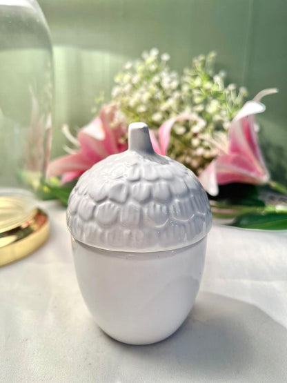 White Ceramic Acorn Lidded Jar 11cm