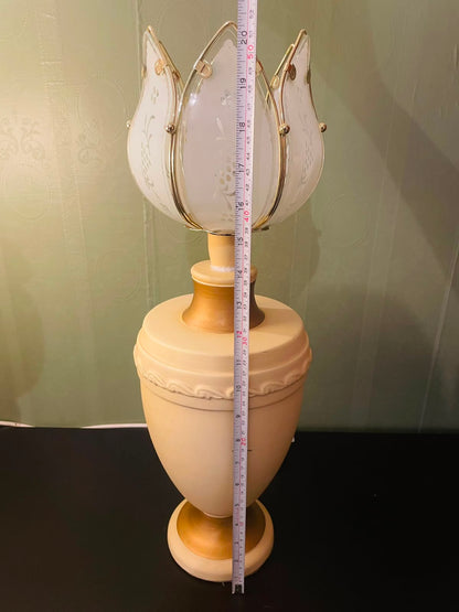 Elegant Vintage Tulip Glass Table Lamp with Gold Accents