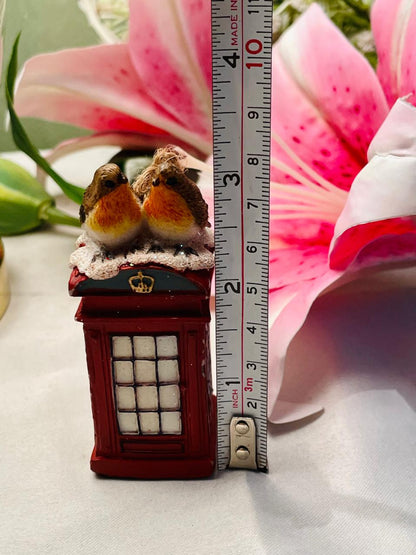 Robin Birds on Red Telephone Box Figurine 8 cm