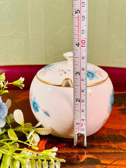 Blue Rose Ceramic Sugar Bowl with Lid – 4 Inch