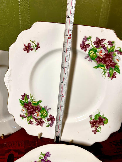 Fine Bone China Violet Floral Cake Set (Plater + Plates) | Made in England