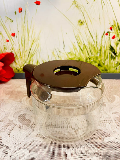Vintage Glass Coffee Pot with Brown Lid and Handle