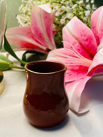 Brown Ceramic Mini Vase with Gold Rim 7 cm