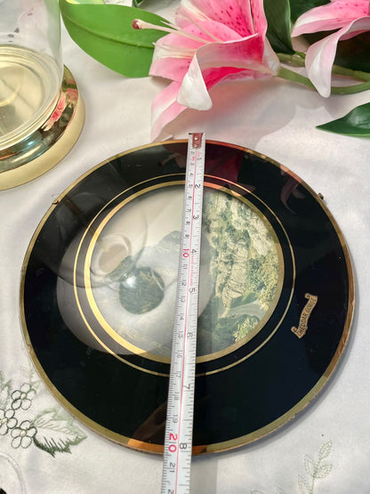 vintage The Art of Chokin 24k gold decorative collector's Cheddar Gorge Round Framed Art Painting 8 inch ( Rare find)
