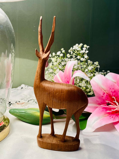 Vintage Hand-Carved Wooden Antelope Figurine 20 cm
