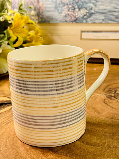 Set of 2 Data Fine Bone China Stripe Mugs | Gold & Blue