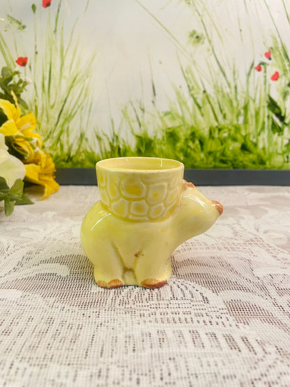 Vintage Yellow Ceramic Cat Egg Cup Holder