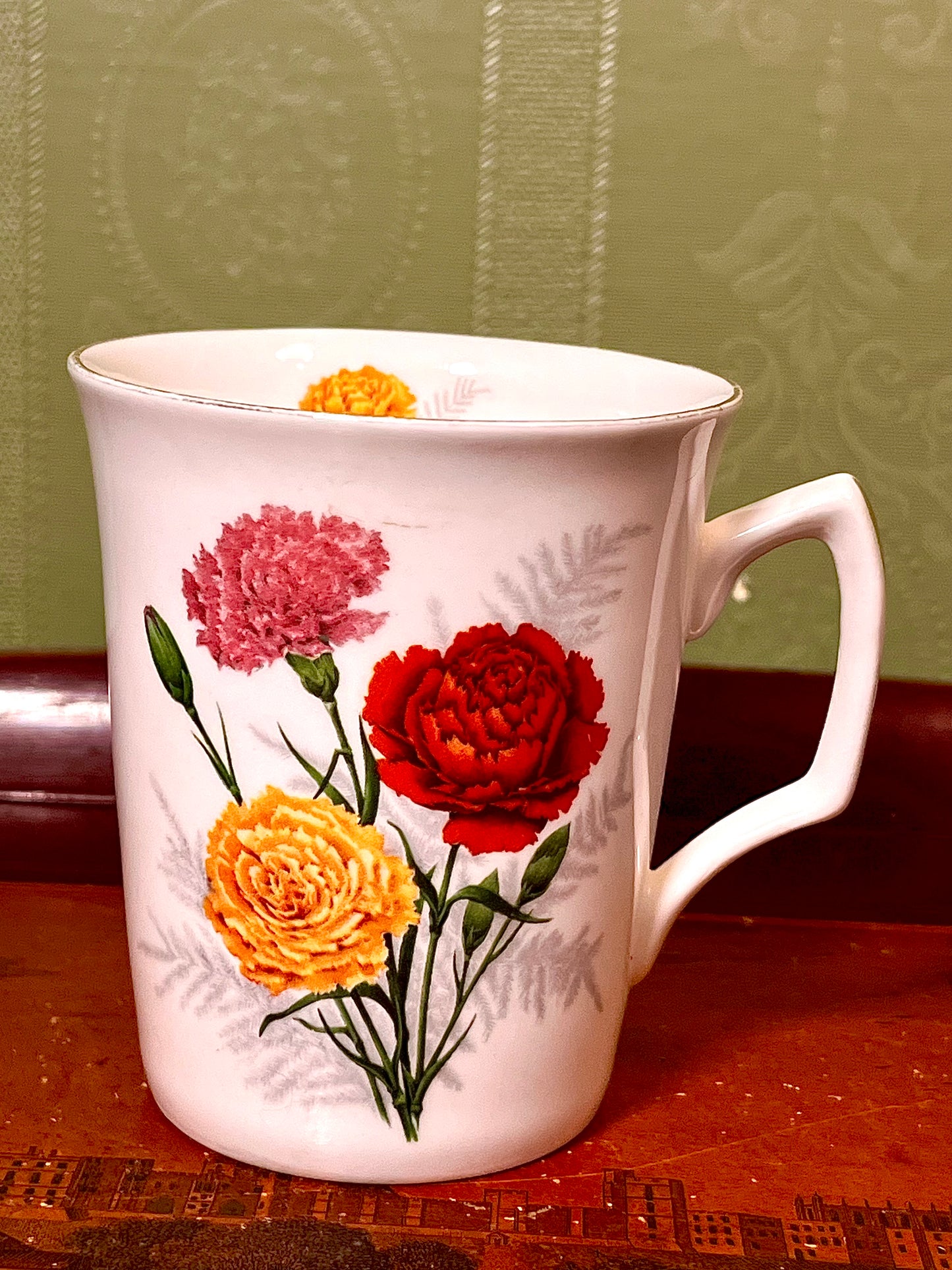 November Birth Flower Carnation Mug Red Orange Floral Fine bone china