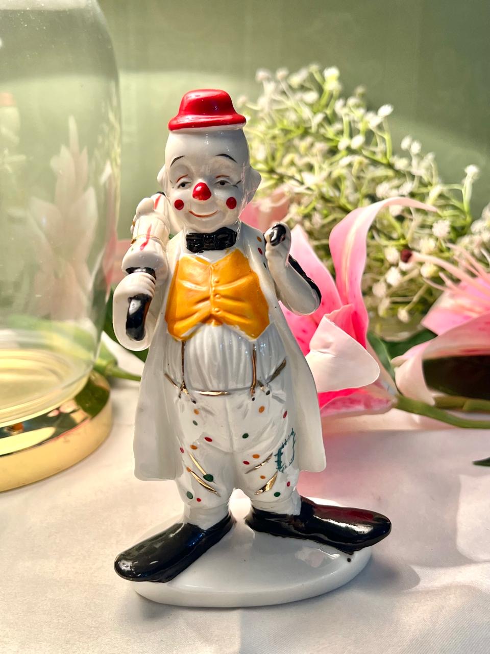 Colourful Clown Figurine Red Hat & Yellow Waistcoat 16cm