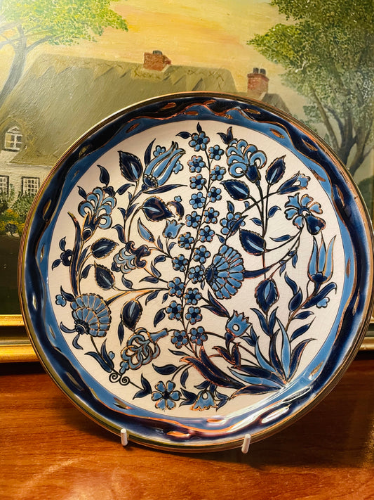 Vintage, handmade decorative plate by Manousakis Keramik from Rhodes, Greece, 10” round