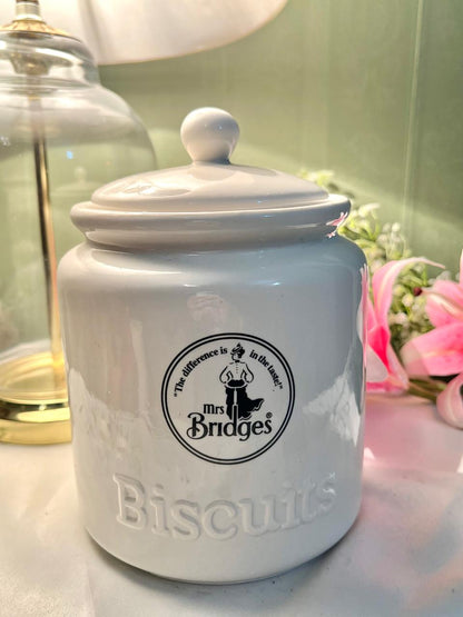 Mrs Bridges White Ceramic Biscuit Jar with Lid 18cm