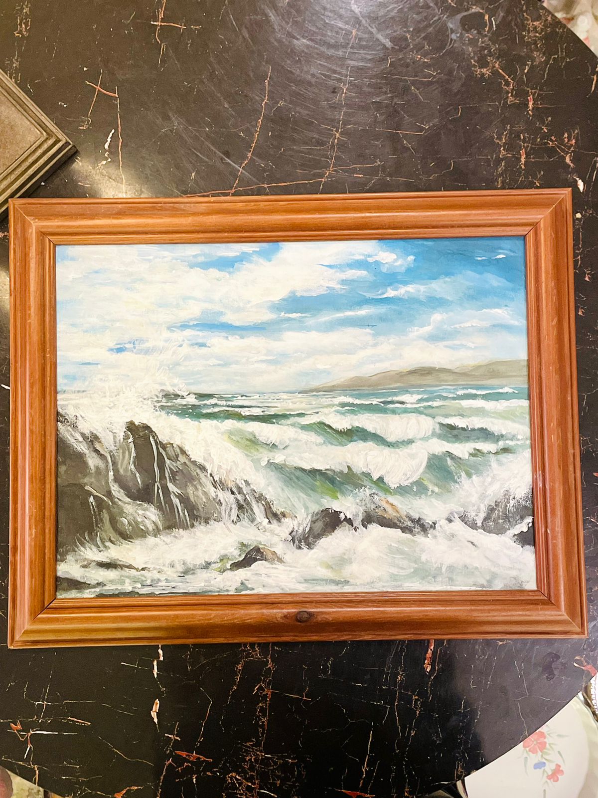 Framed Seascape Painting with Wooden Frame 19 inch