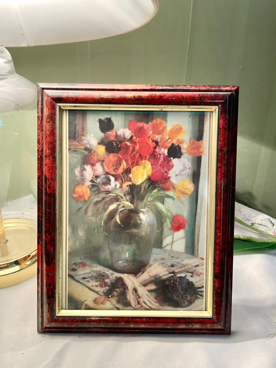vintage painting titled "Tulips"by the renowned Belgian Impressionist artist Fernand Toussaint Framed Art 9 in