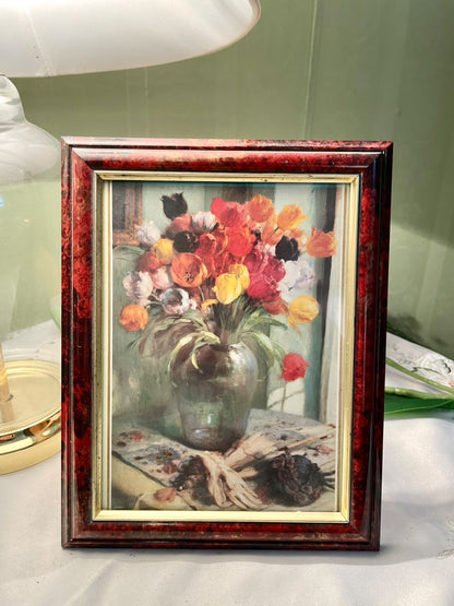 vintage painting titled "Tulips"by the renowned Belgian Impressionist artist Fernand Toussaint Framed Art 9 in