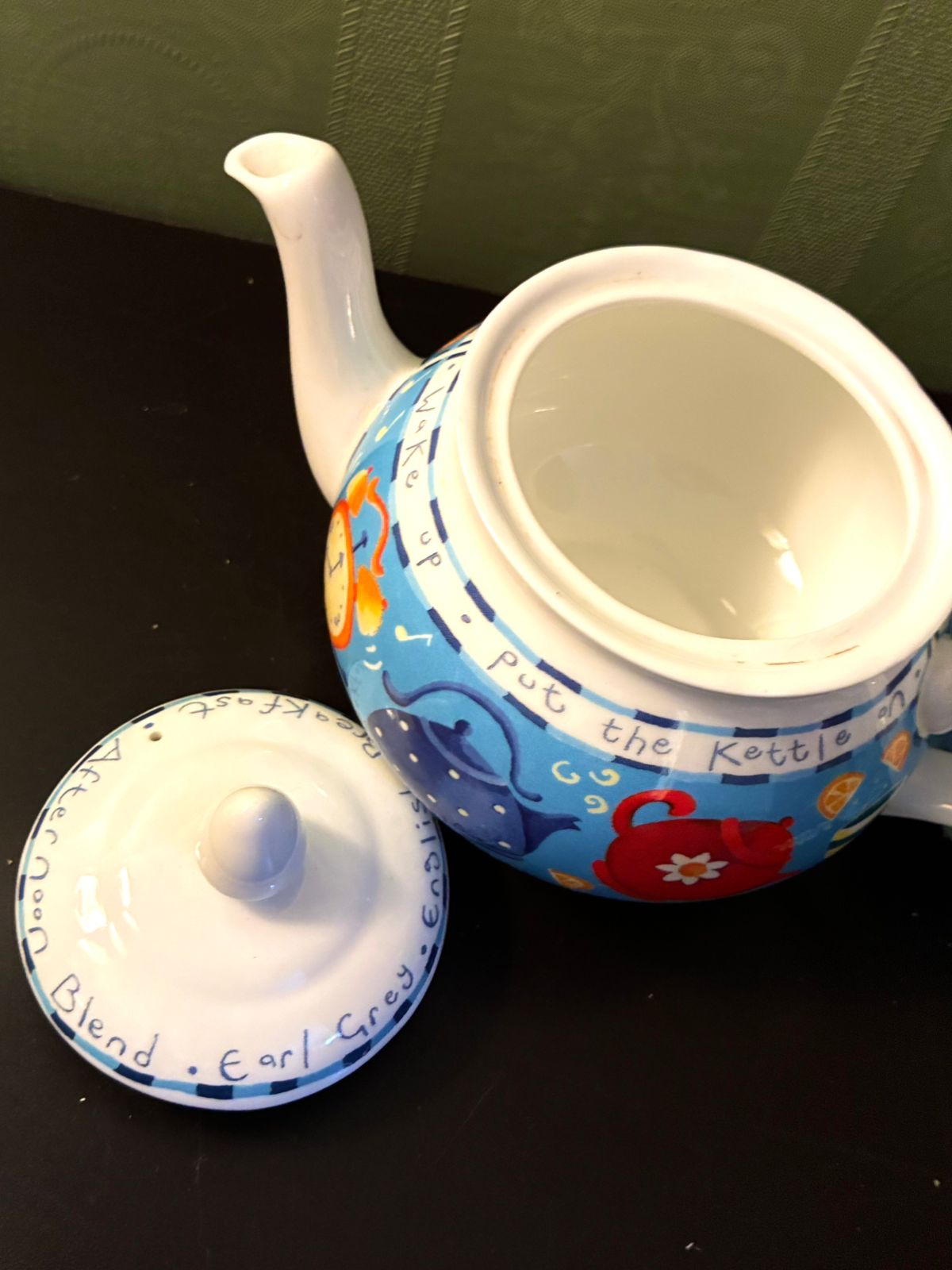 Vintage Tea Time Teapot Ceramic Blue Kitchen Tea Pot