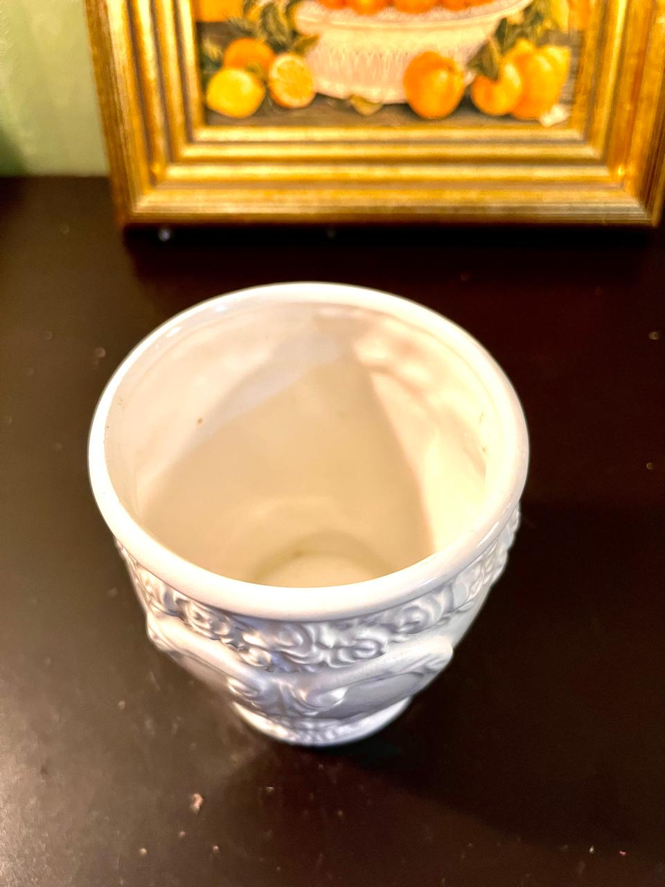 Vintage White Embossed Ceramic Planter – 4 Inch