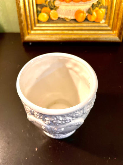 Vintage White Embossed Ceramic Planter – 4 Inch