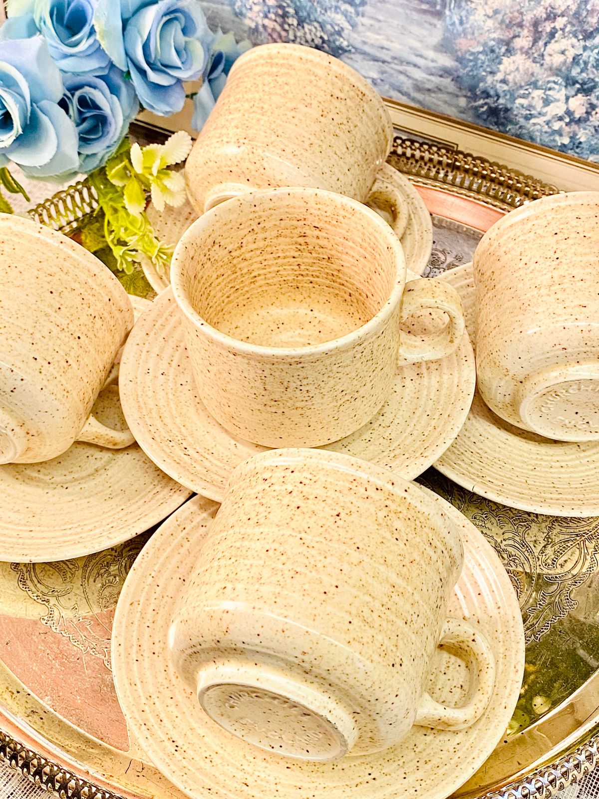 Churchill Stonecast Homespun  Cups & Saucers  Set of 4 Vintage