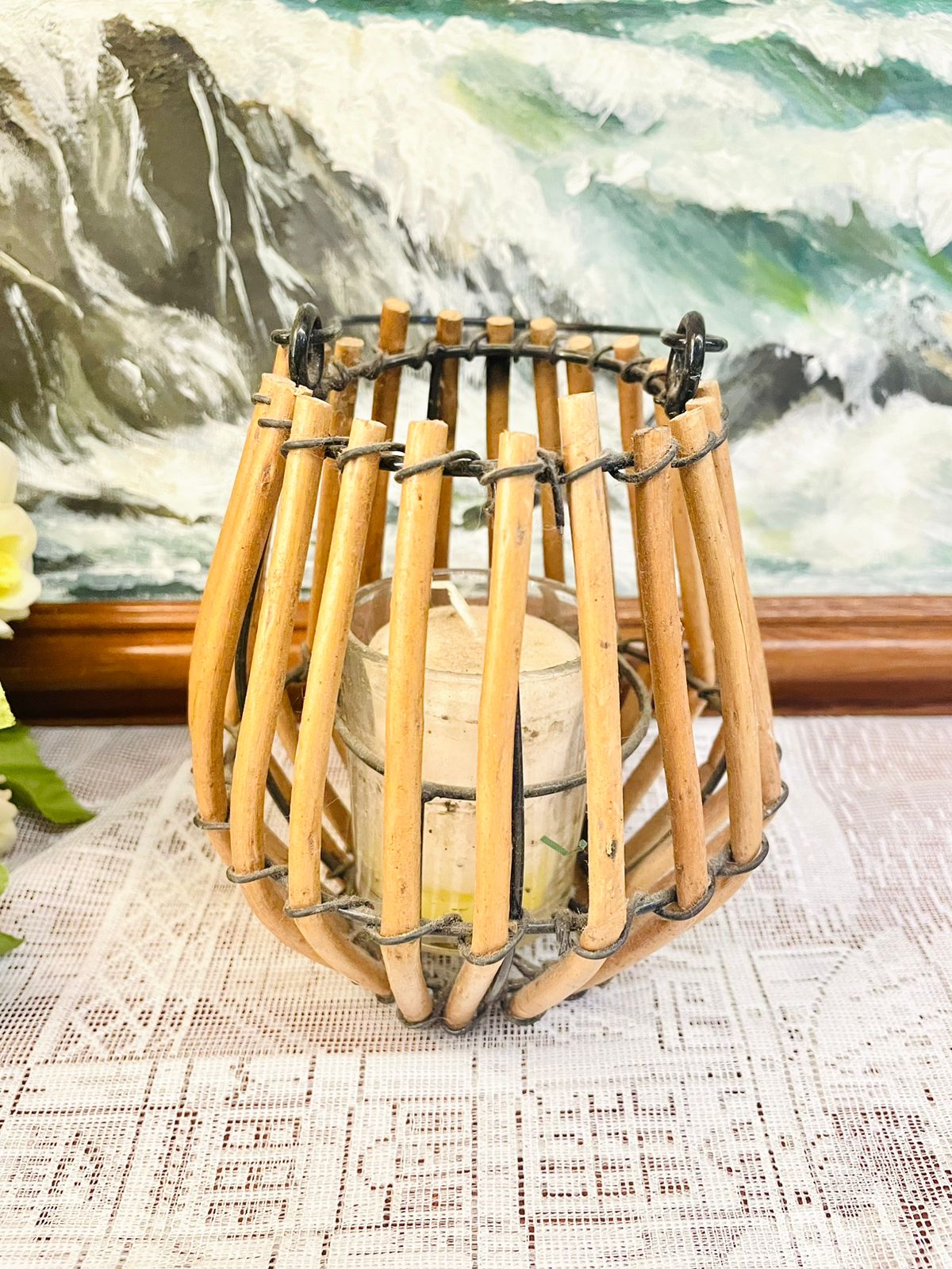 Rustic Bamboo Tealight Lantern Candle Holder
