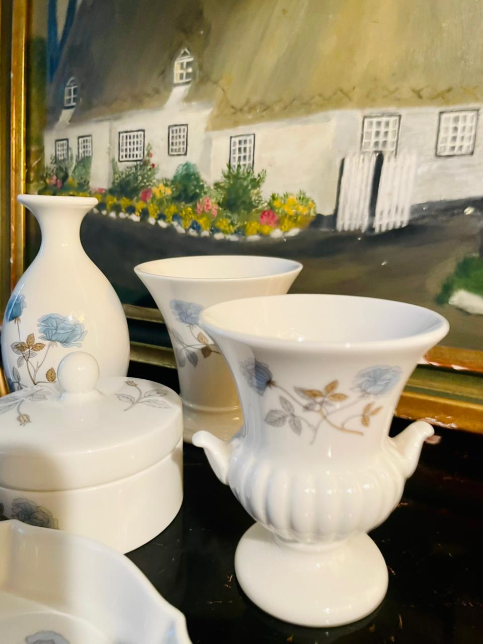 Wedgwood Bone China “Ice Rose” Set of 6  – Decorative Vase, mini dishes & Trinket Set (England)