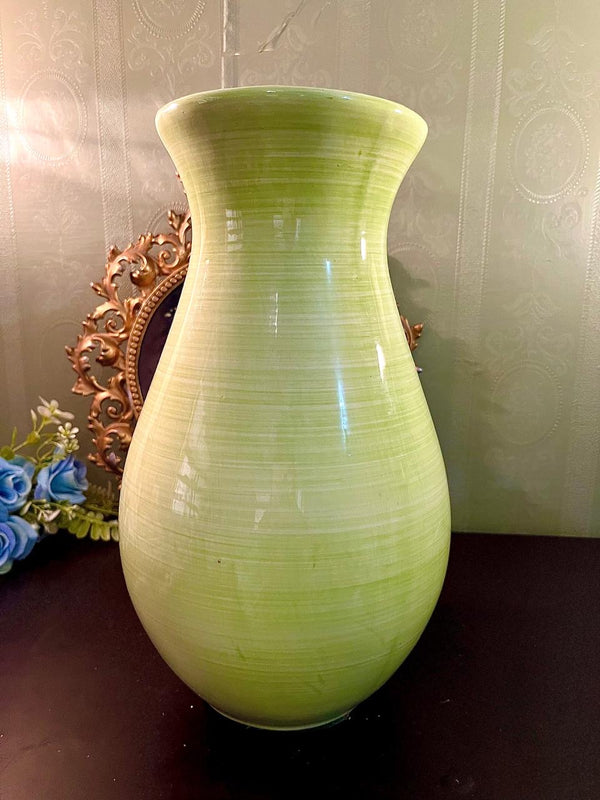 Vintage Glossy Hand painted Green Ceramic Flower Vase | Elegant Home Décor