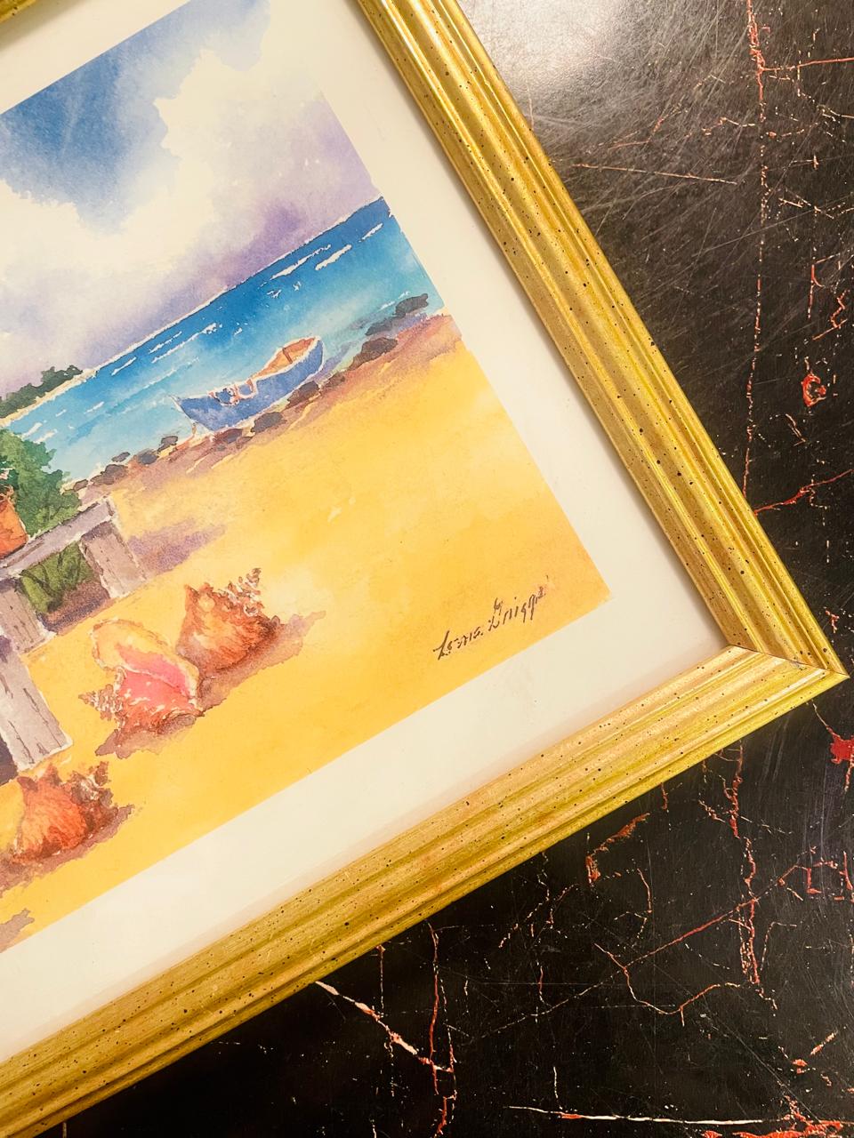 Vintage Coastal Painting Framed Beach Scene Wall Art