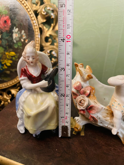 Vintage Porcelain Figurines Collection – Lady & Cherub Ornaments