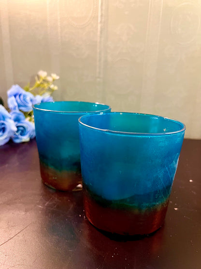 Set of 2 Blue & Brown Glass  Candles holder