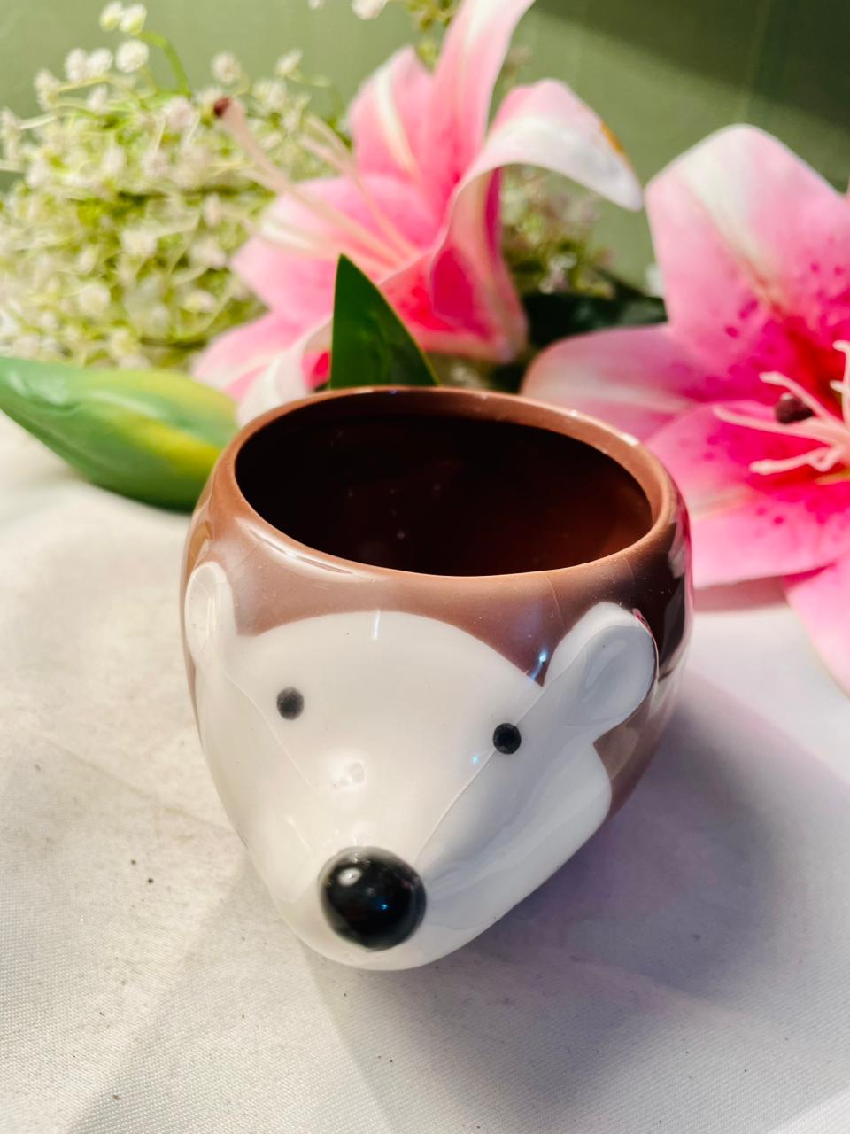 Brown Hedgehog Ceramic Mini Planter 4 in
