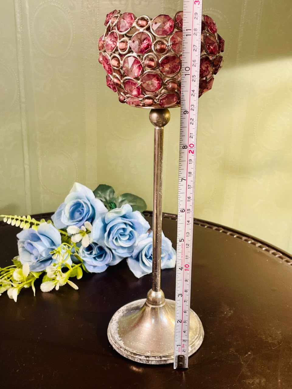 Vintage Pink Crystal Candle Holder 30cm