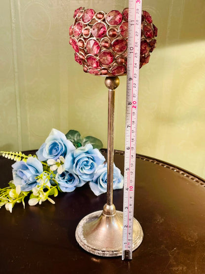 Vintage Pink Crystal Candle Holder 30cm