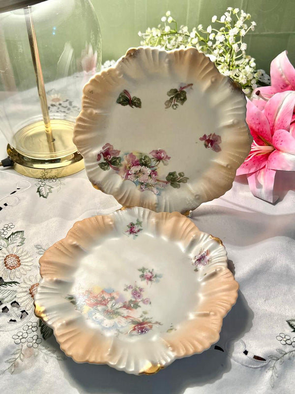 Vintage Pink Floral Scalloped Serving platter – 2 Pcs, 8 Inches