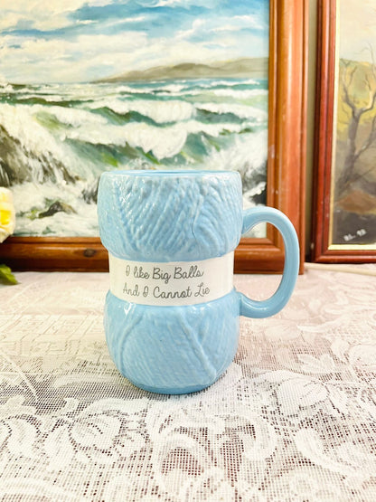 Blue Knitted Yarn Ball Ceramic Mug