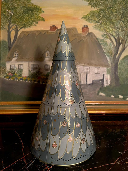 Marks & Spencer Vintage Christmas Tree Jar – Metal Candle Holder / Decorative Tin