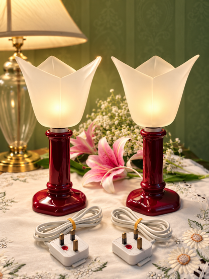 Burgundy Table Lamps with Frosted Shades 2-Piece Set Approx. 30 cm