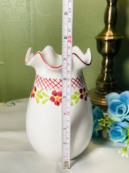 Vintage Hand-painted White Red Floral Ceramic Vase 18 cm