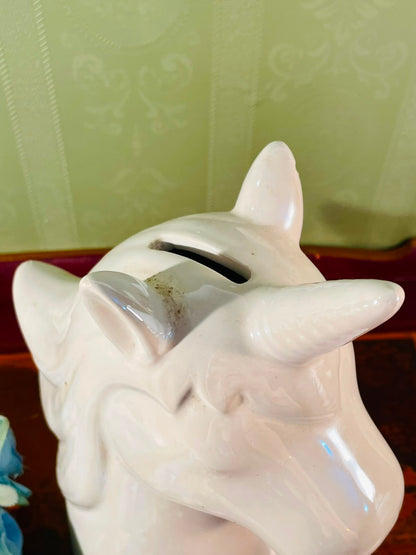 White Ceramic Unicorn Money Bank – 9 Inch