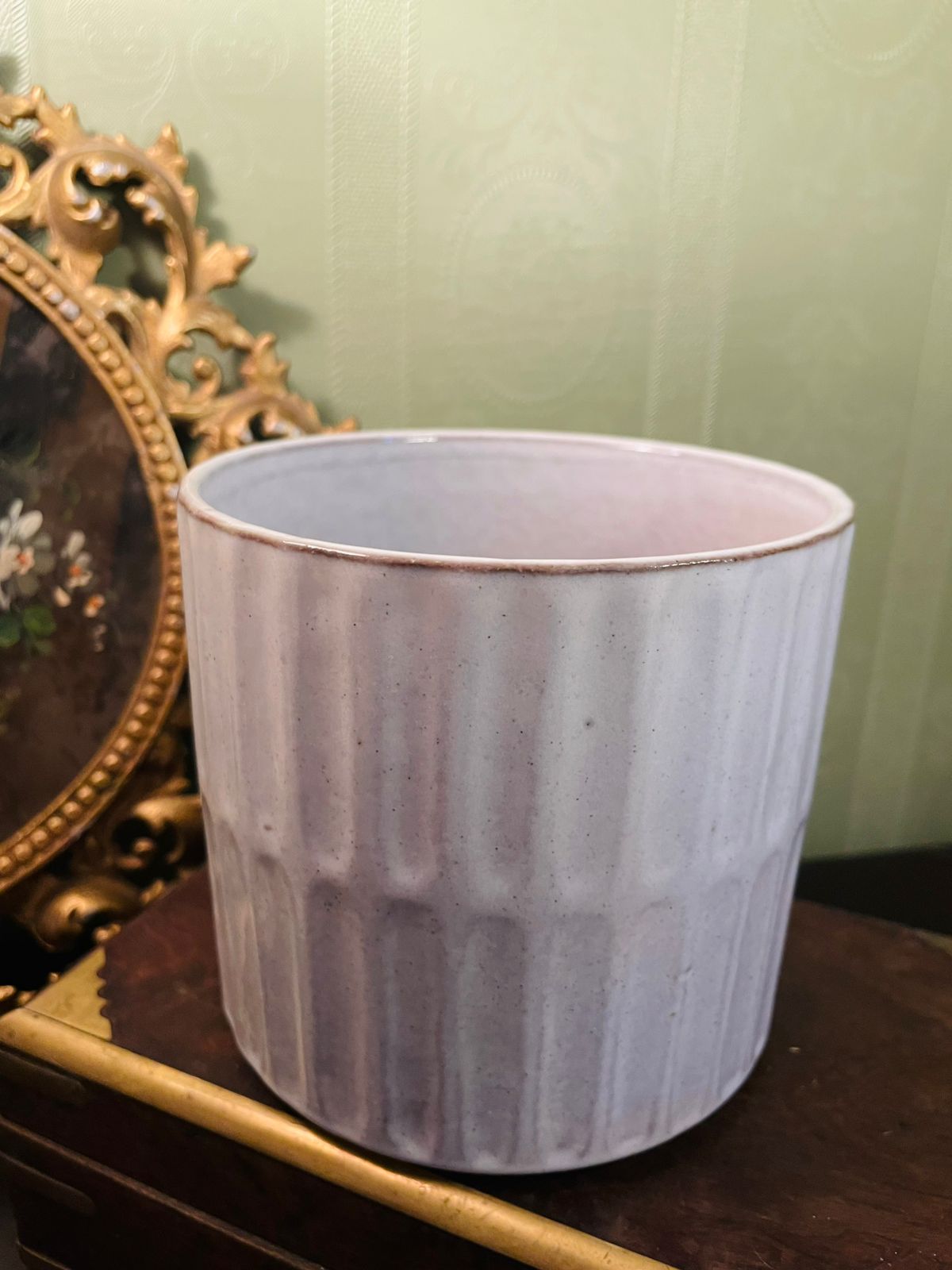 Grey Ribbed Ceramic Plant Pot 4 Inch Indoor Planter