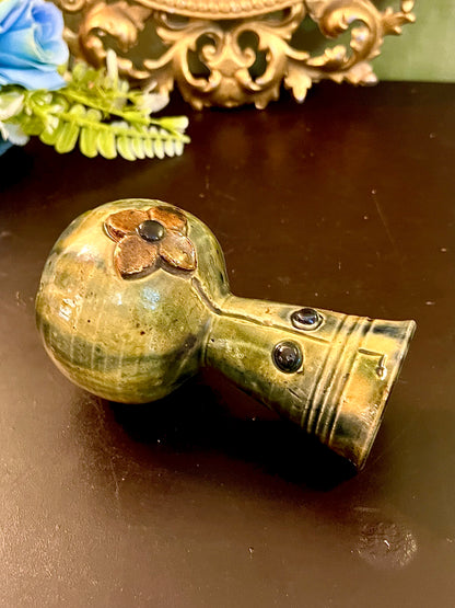 Rustic Green Ceramic Bud Vase with Raised Flower Detail 5 Inch