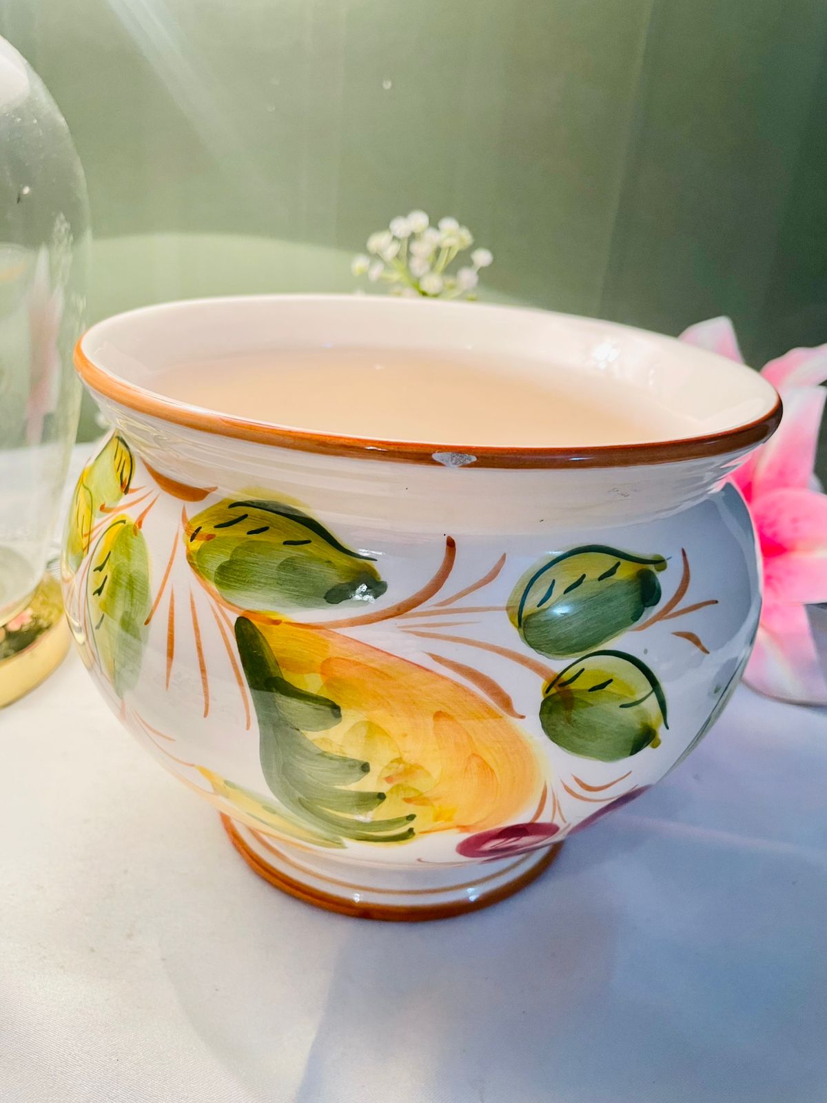 Hand Painted Fruit & Leaf Ceramic Planter 6 in